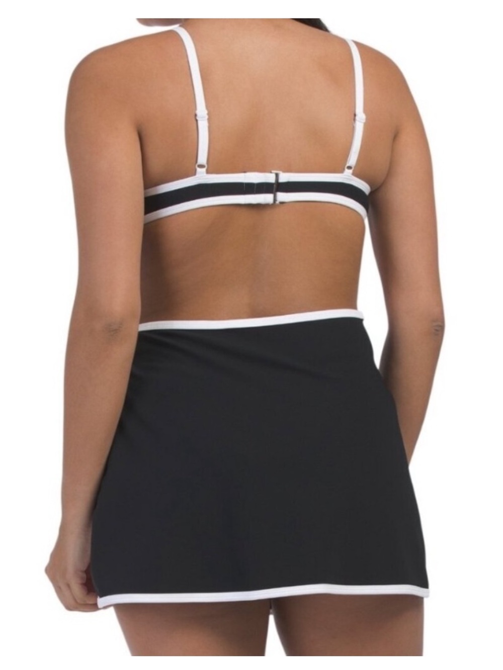 Black & White Contrast Triangle Bikini Set with Wrap Skirt - Picture 4 of 10